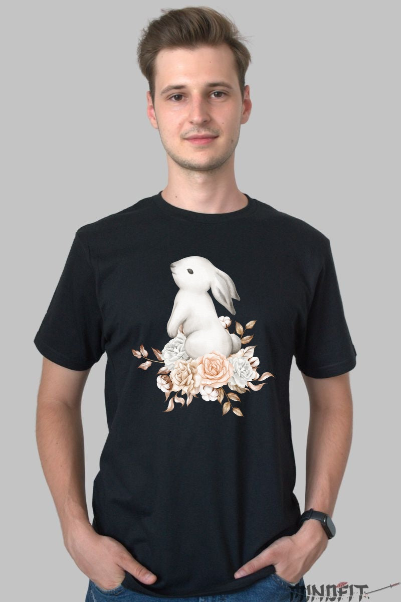 Tricou Fermecat - Iepurasul si Florile Elegante Barbat Negru