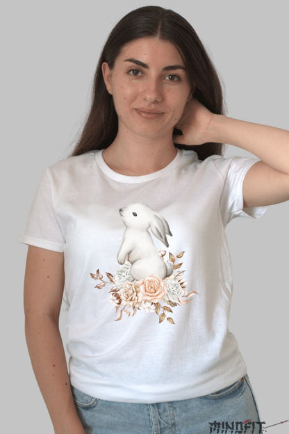 Tricou Fermecat - Iepurasul si Florile Elegante Dama Alb