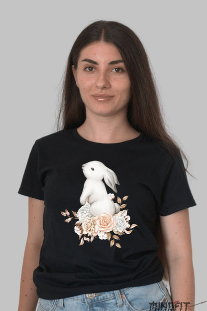 Tricou Fermecat - Iepurasul si Florile Elegante Dama Negru