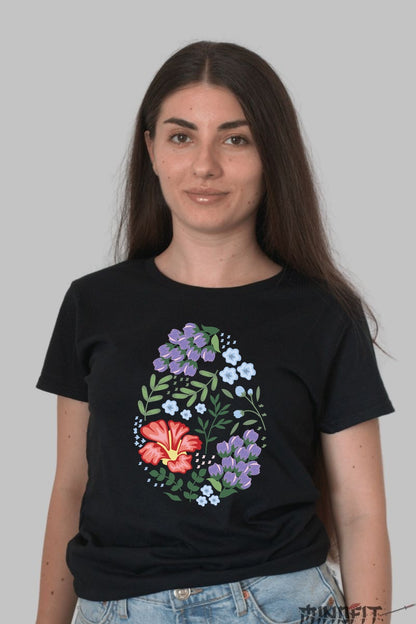 Tricou Floral - Armonie in Stil si Natura Dama Negru