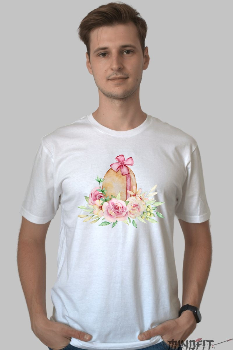 Tricou Floral Paste - Eleganta Intre Oua Si Flori Barbat Alb