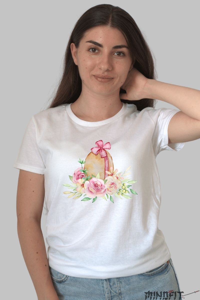 Tricou Floral Paste - Eleganta Intre Oua Si Flori Dama Alb