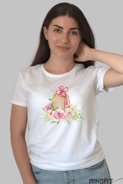 Tricou Floral Paste - Eleganta Intre Oua Si Flori Dama Alb