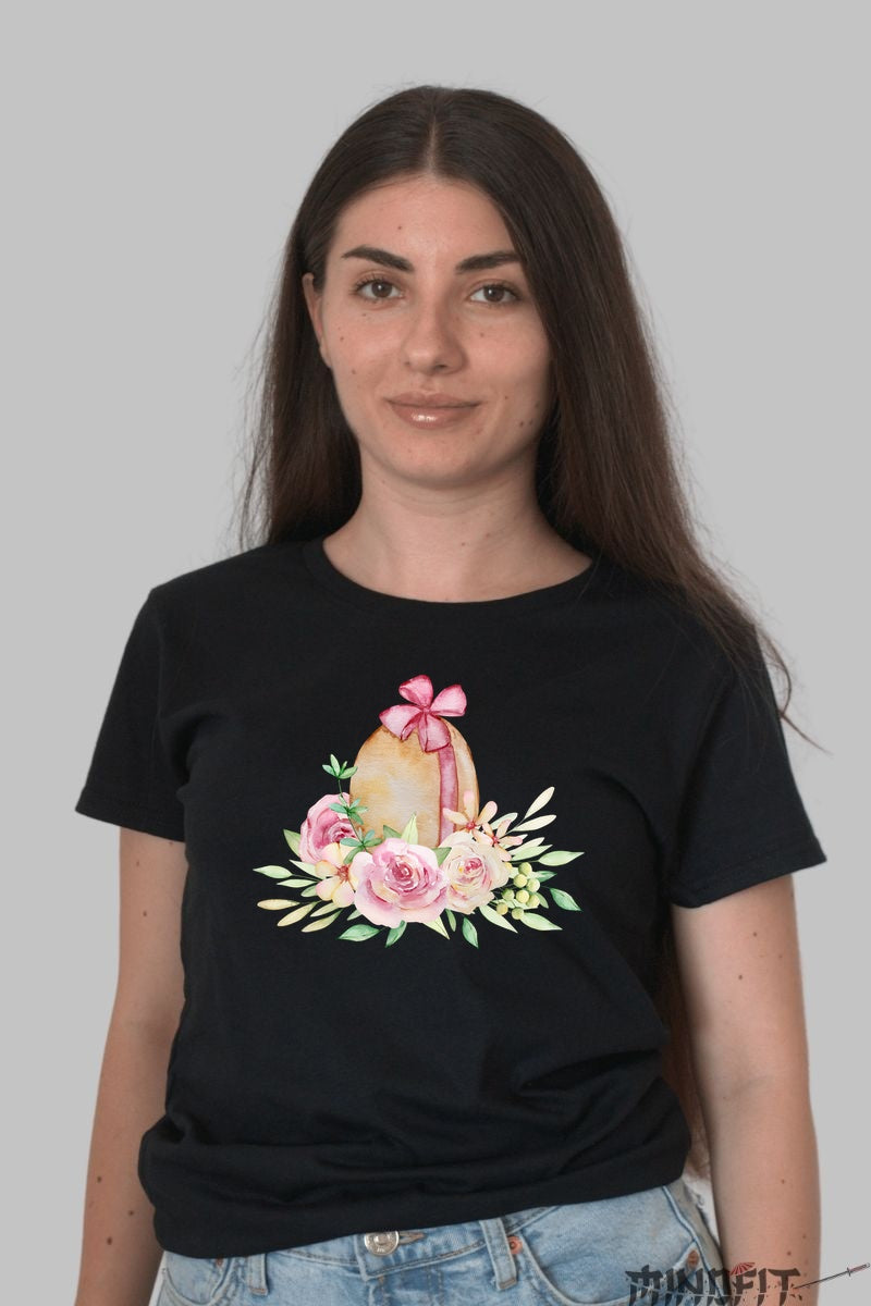 Tricou Floral Paste - Eleganta Intre Oua Si Flori Dama Negru