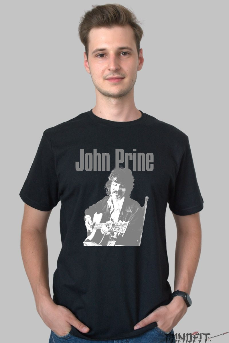 Tricou Folk John Prine - Portret Clasic barbat negru