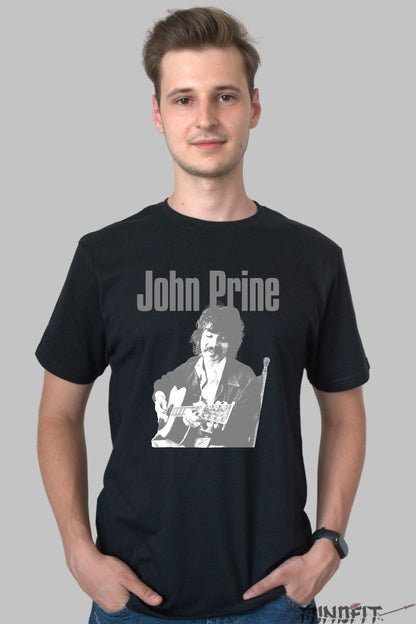 Tricou Folk John Prine - Portret Clasic barbat negru