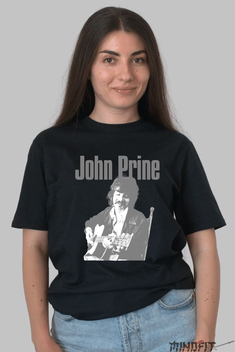 Tricou Folk John Prine - Portret Clasic dama negru