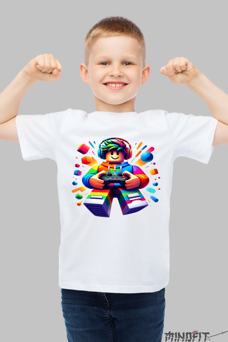 Tricou Gamer Roblox - Model Explozie de Culoare baiat alb