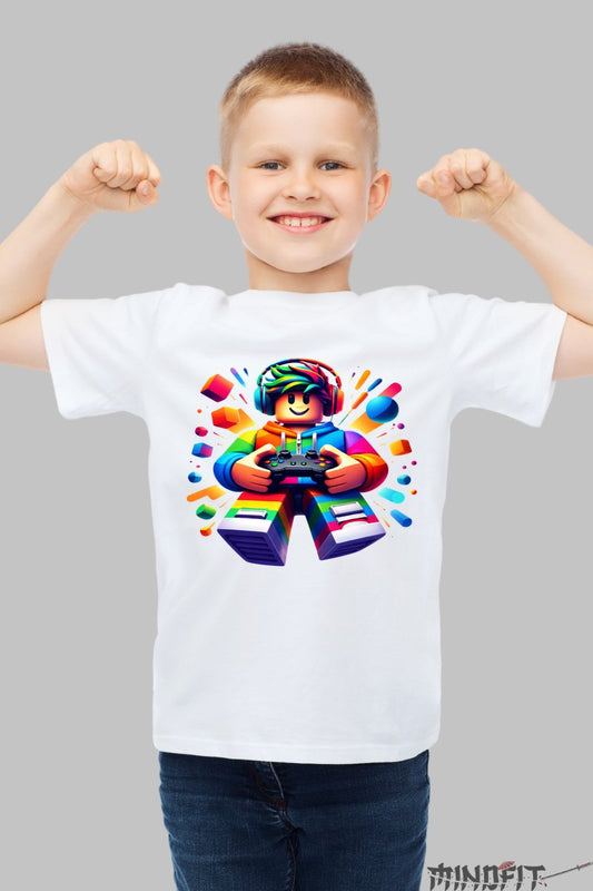 Tricou Gamer Roblox - Model Explozie de Culoare baiat alb