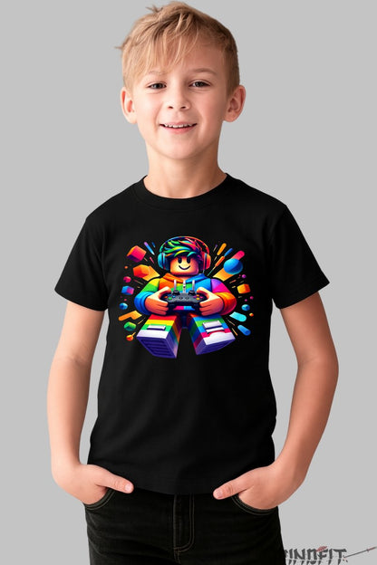 Tricou Gamer Roblox - Model Explozie de Culoare baiat negru