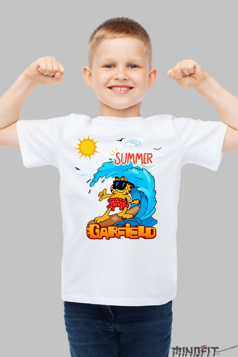 Tricou Garfield Surfing - Vara epica cu regele leneviei baiat alb