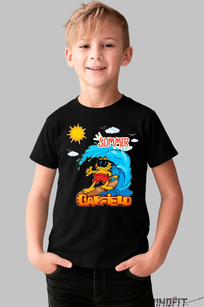 Tricou Garfield Surfing - Vara epica cu regele leneviei baiat negru