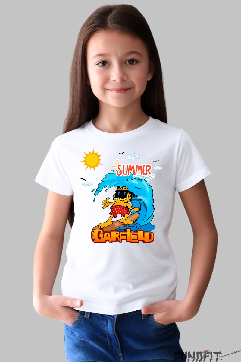 Tricou Garfield Surfing - Vara epica cu regele leneviei fata alb