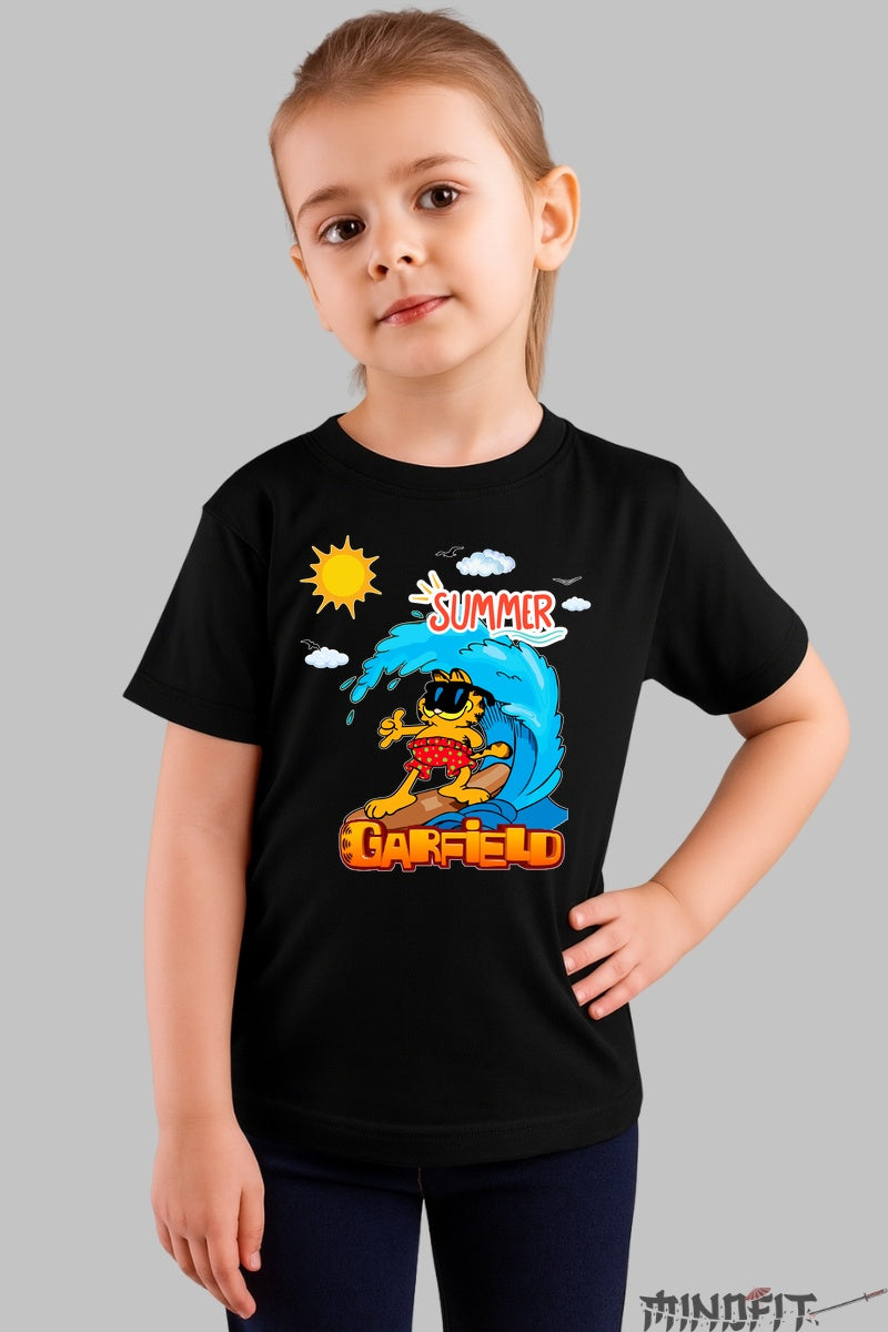 Tricou Garfield Surfing - Vara epica cu regele leneviei fata negru
