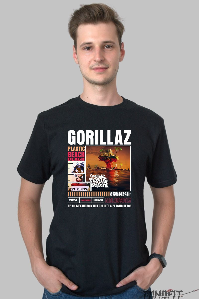 Tricou Gorillaz - Plastic Beach Melancholy barbat negru