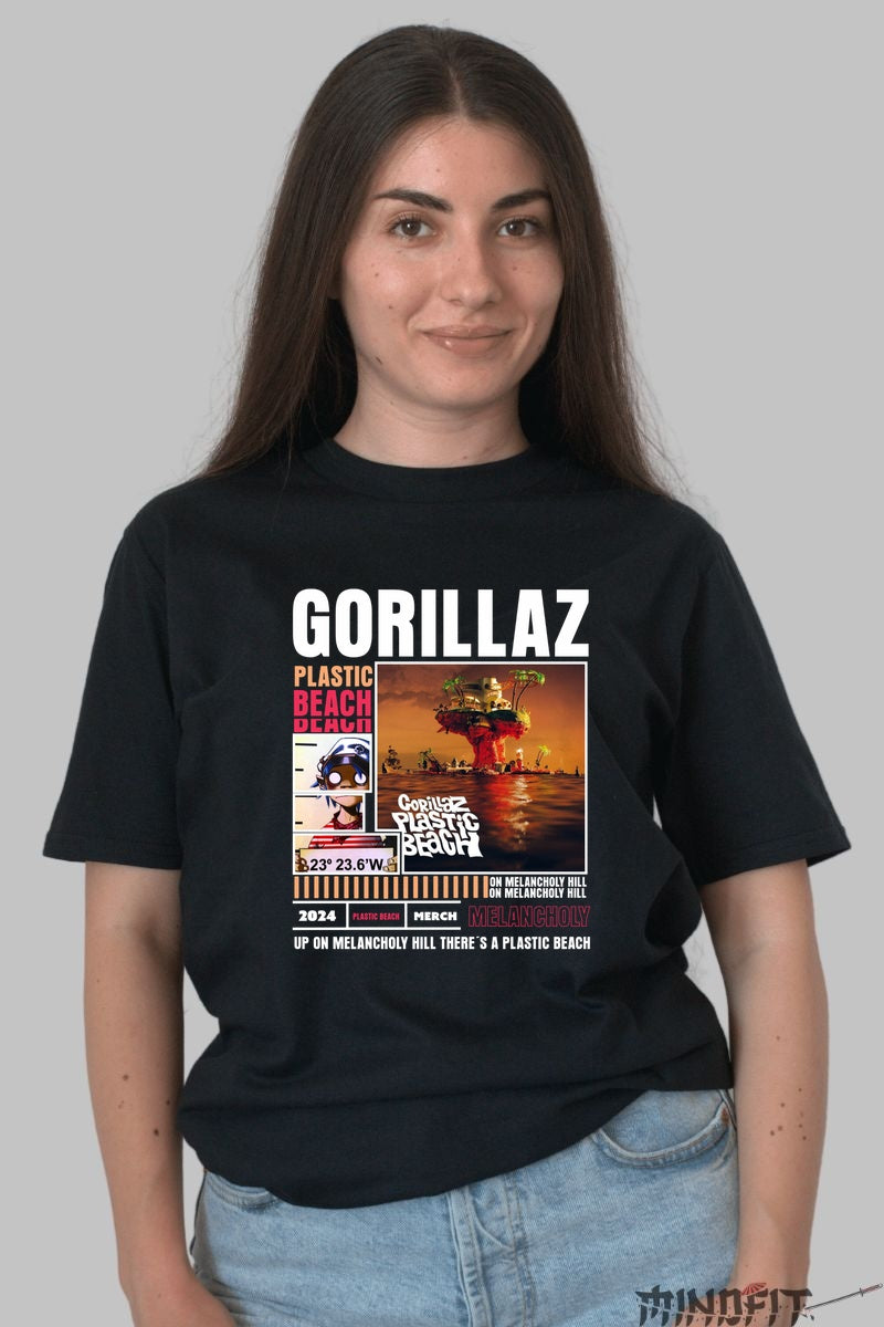 Tricou Gorillaz - Plastic Beach Melancholy dama negru