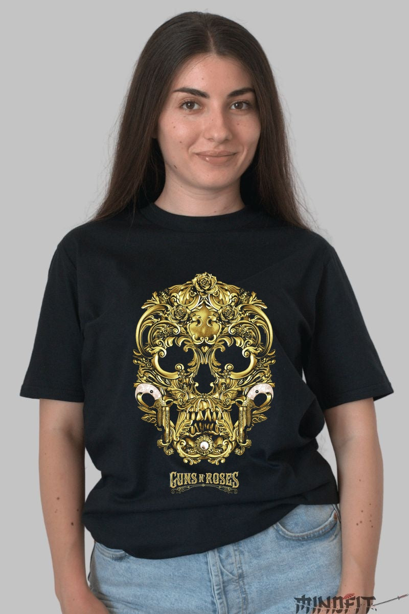 Tricou Guns N' Roses - Craniu Baroc Auriu dama negru