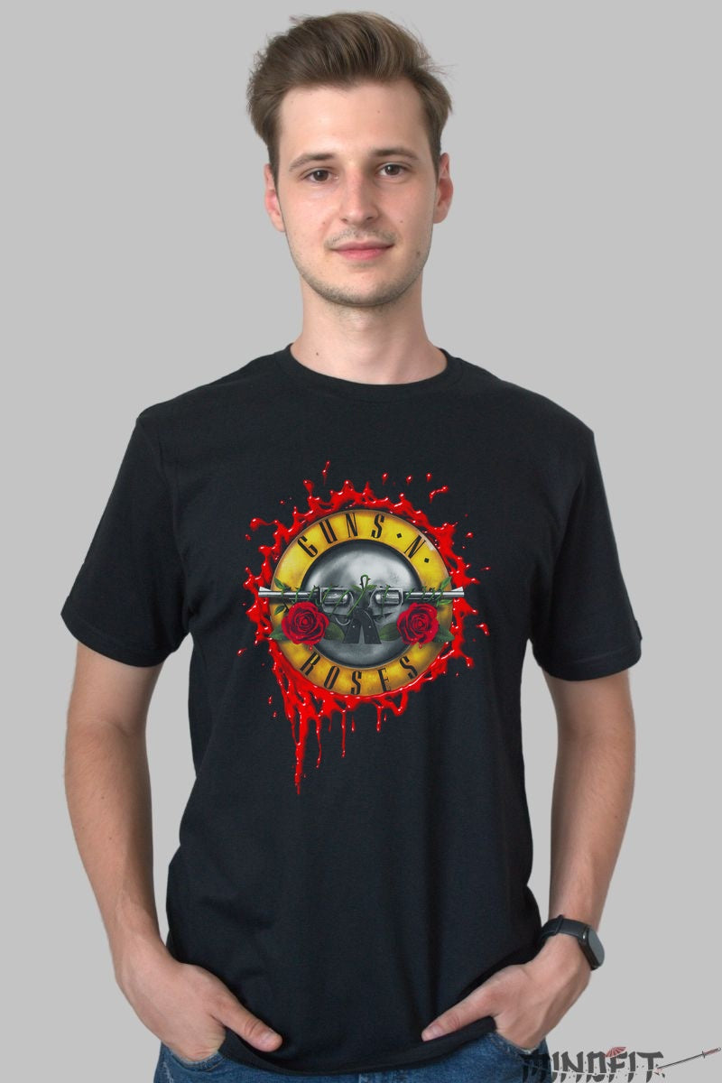 Tricou Guns N- Roses - Emblema Rock cu Trandafiri barbat negru