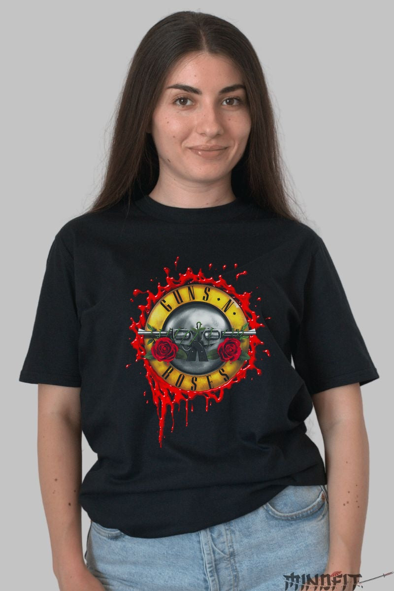 Tricou Guns N- Roses - Emblema Rock cu Trandafiri dama negru
