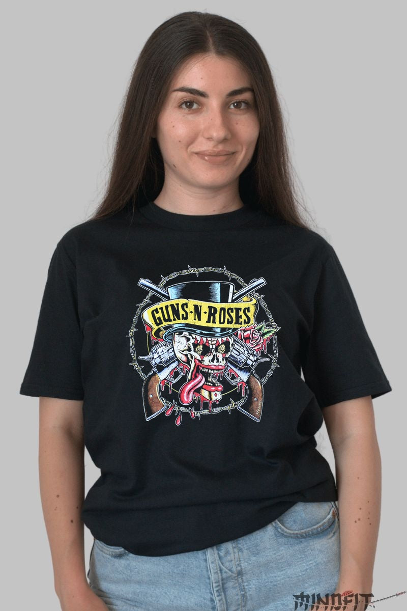 Tricou Guns N' Roses - Skull & Revolvers dama negru