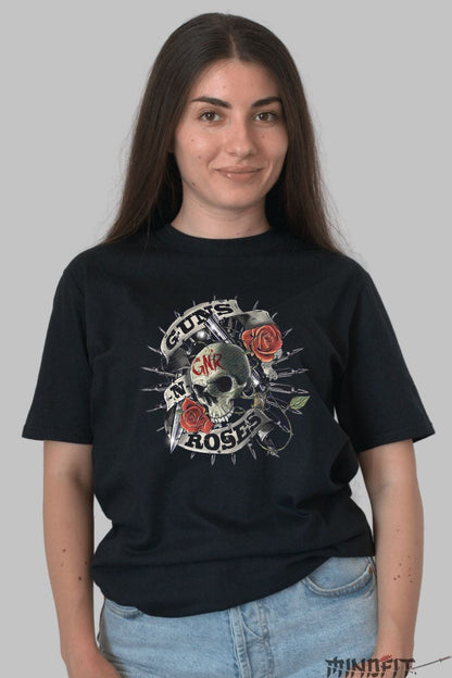 Tricou Guns N- Roses - Skull & Roses Edition dama negru