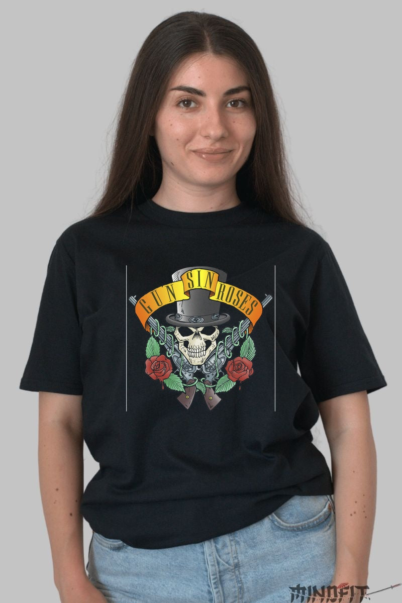 Tricou Guns N- Roses - Skull & Roses Legend dama negru