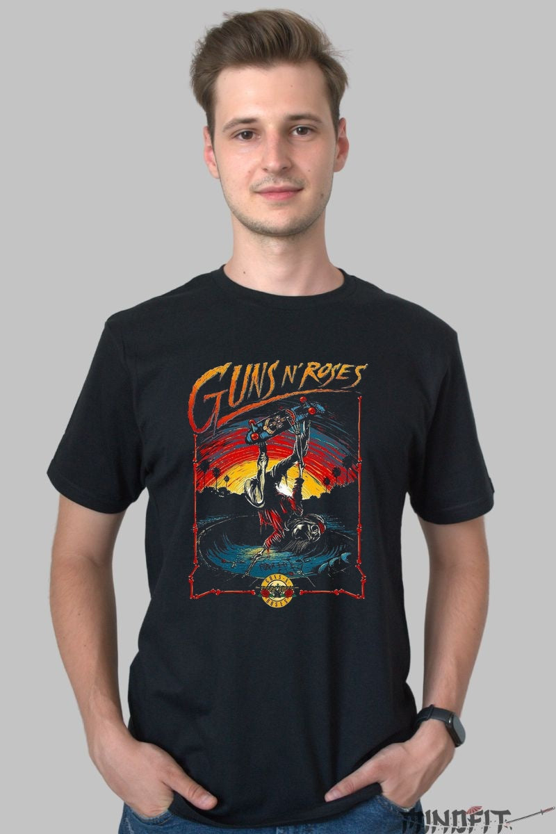 Tricou Guns N' Roses - Sunset Skeleton Tour barbat negru