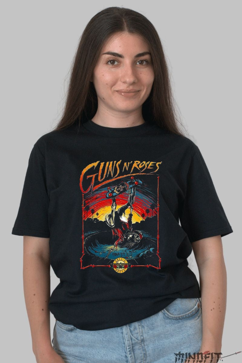 Tricou Guns N' Roses - Sunset Skeleton Tour dama negru