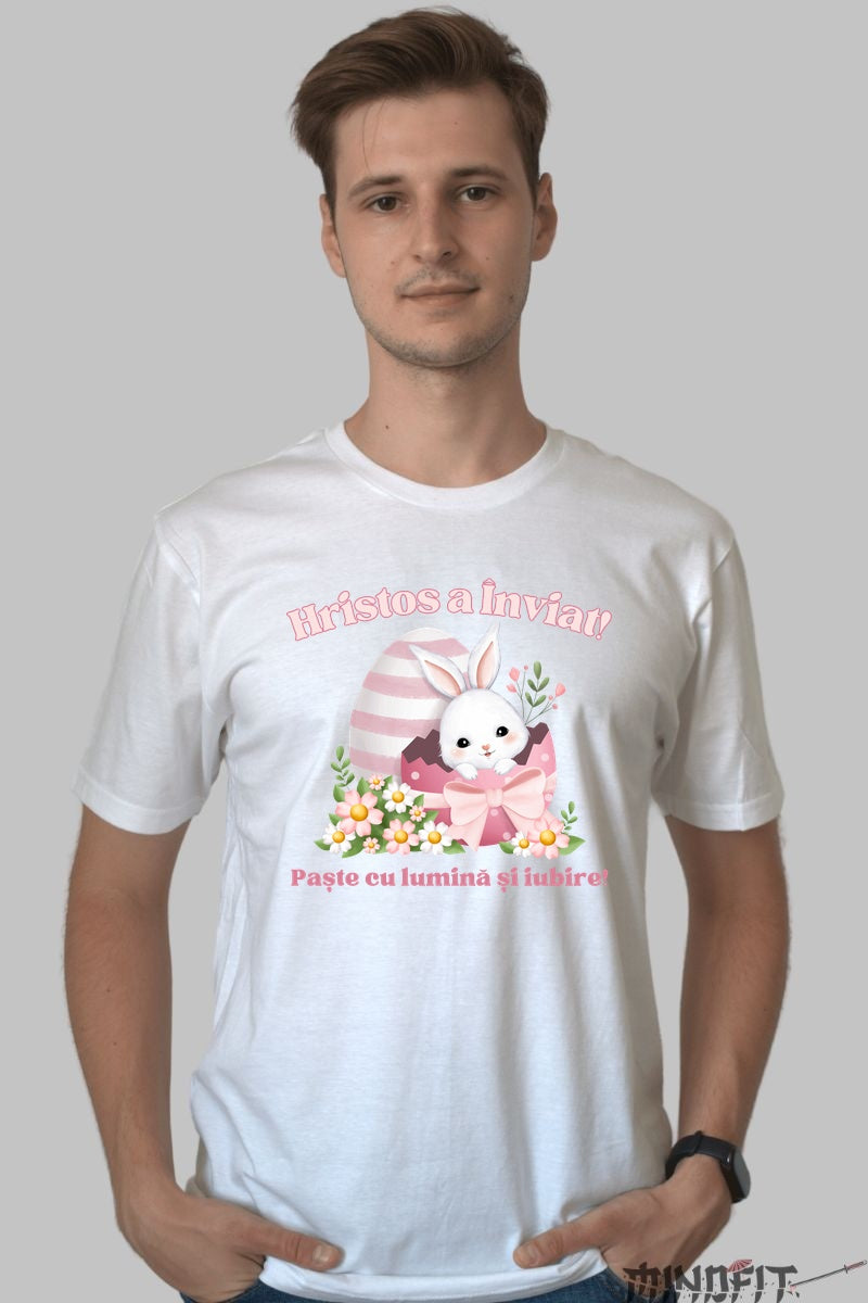 Tricou Hristos a Inviat - Iepuras cu Oua de Paste Barbat Alb