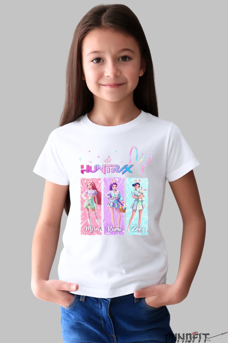 Tricou HUNTRIX - Mira, Rumi si Zoey Expressiv fata alb