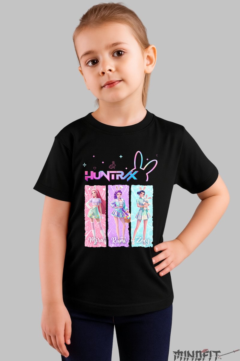 Tricou HUNTRIX - Mira, Rumi si Zoey Expressiv fata negru