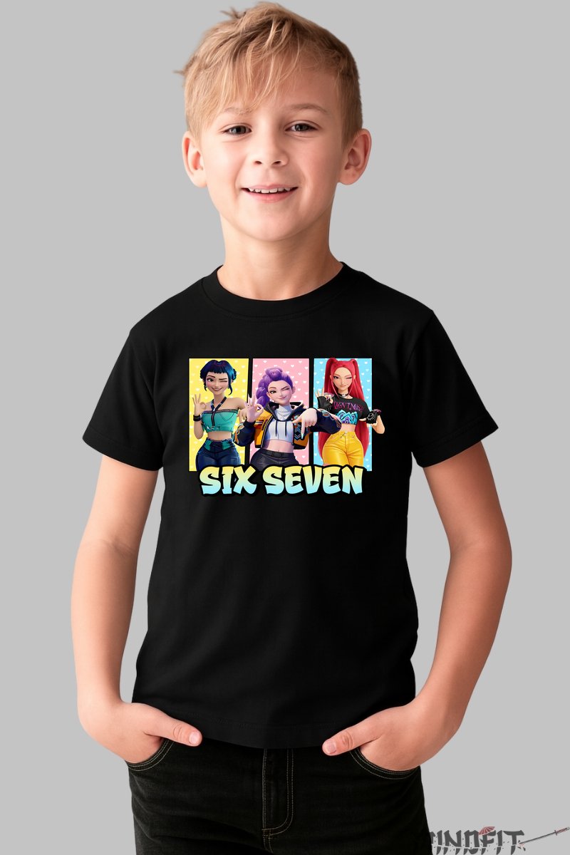 Tricou HUNTRIX Six Seven - Trio de Stil Remarcabil baiat negru