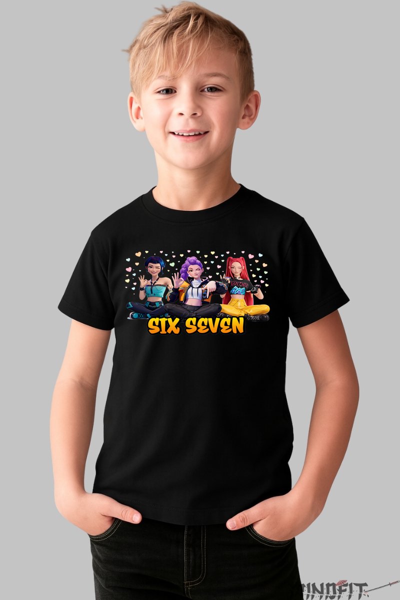 Tricou HUNTRIX Six Seven - Trio Star Emblematic baiat negru