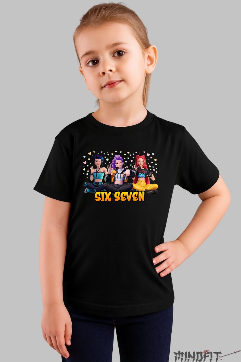 Tricou HUNTRIX Six Seven - Trio Star Emblematic fata negru