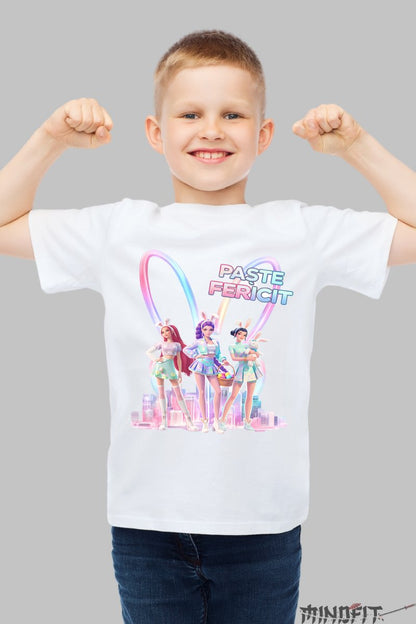 Tricou HUNTRIX - Trio Happy Easter baiat alb