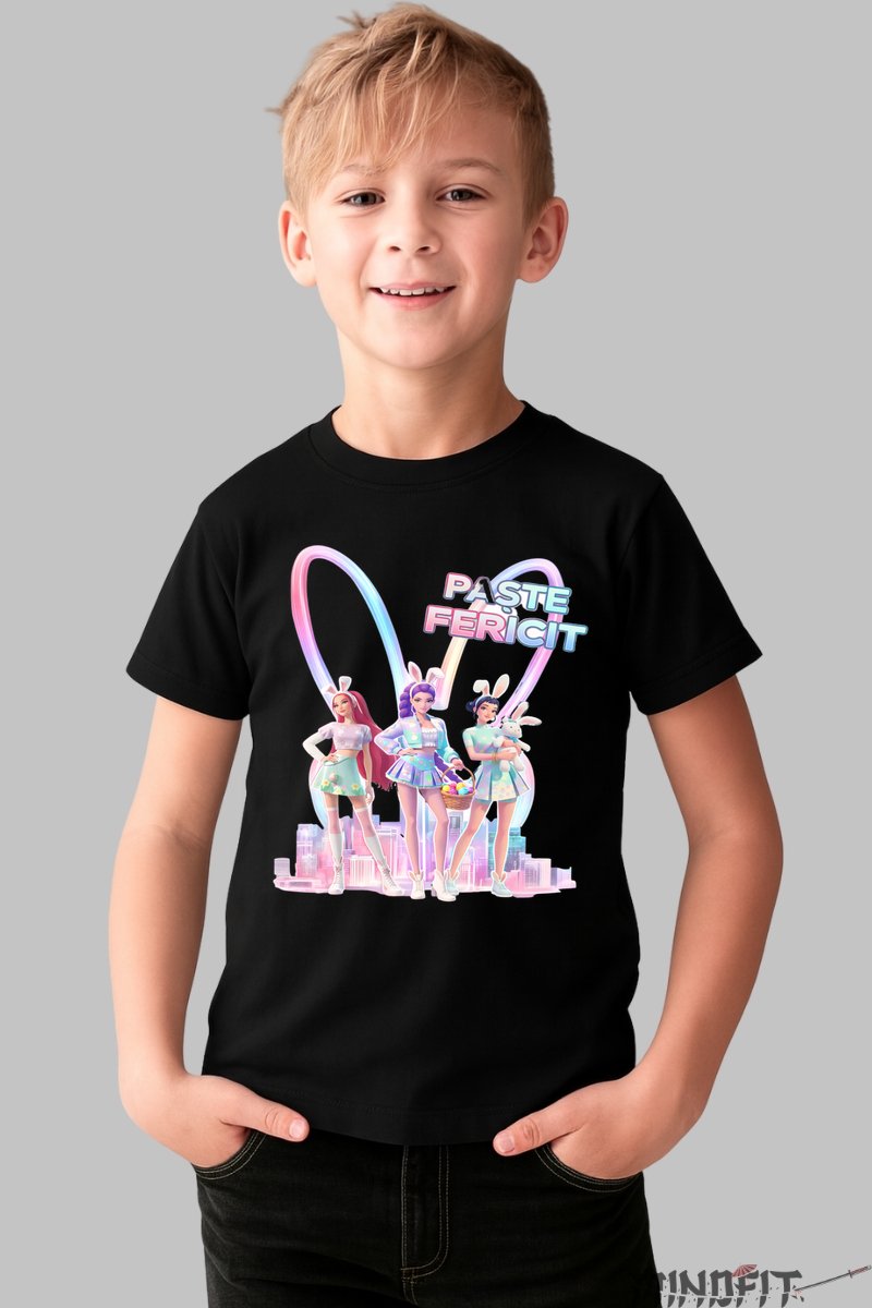 Tricou HUNTRIX - Trio Happy Easter baiat negru