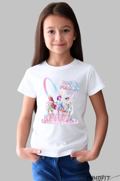 Tricou HUNTRIX - Trio Happy Easter fata alb