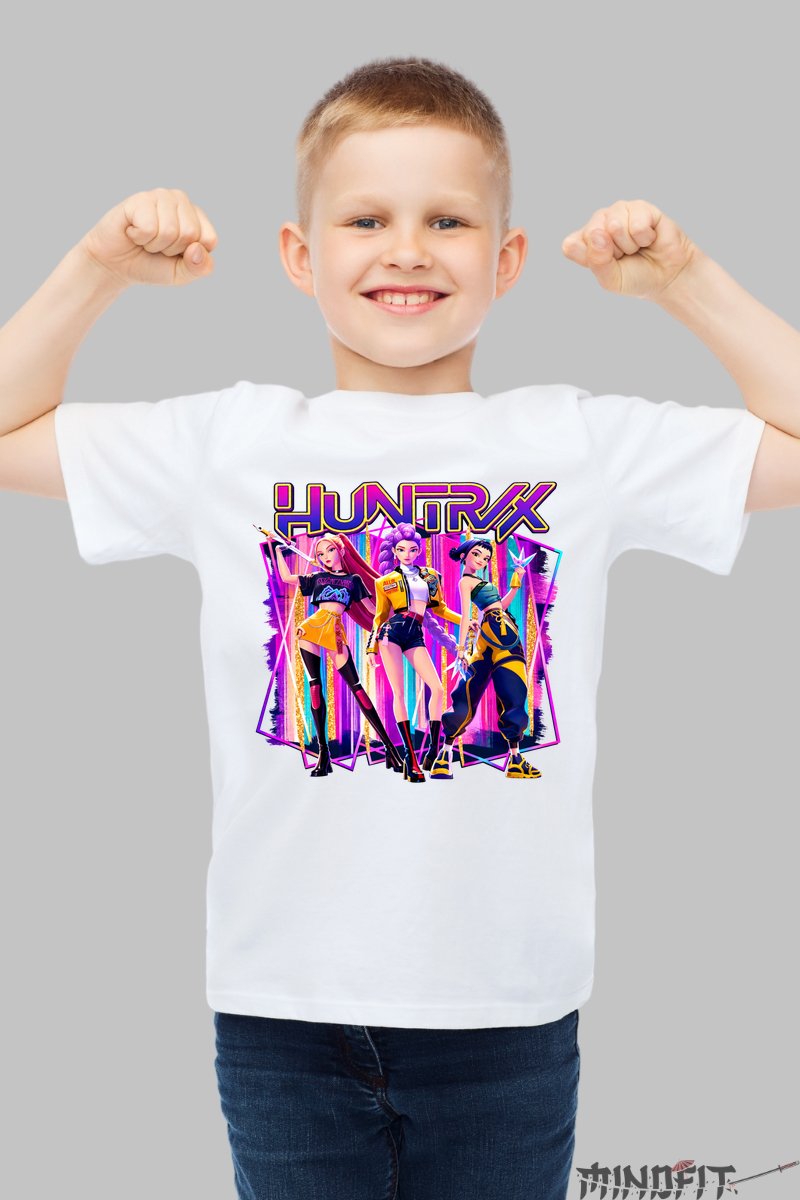 Tricou HUNTRIX - Trio Star Emblematic baiat alb
