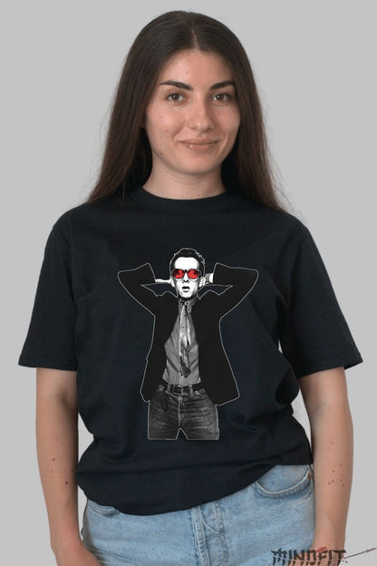 Tricou Icon Rebel - Portret Urban cu Ochelari Rosii dama negru