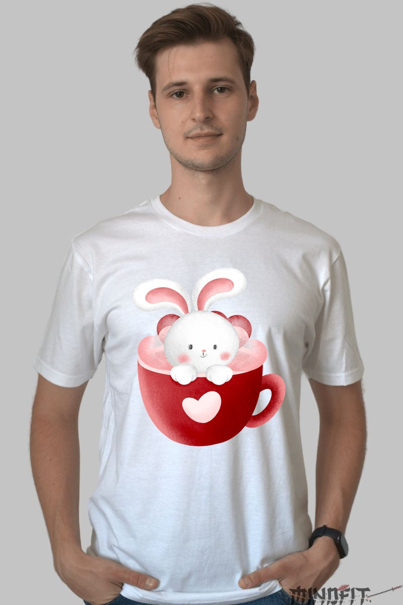 Tricou Iepuras Dragalas - Ceasca Plina de Iubire Barbat Alb