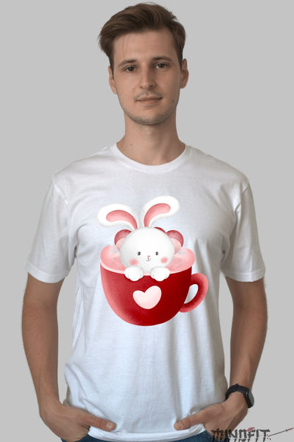 Tricou Iepuras Dragalas - Ceasca Plina de Iubire Barbat Alb