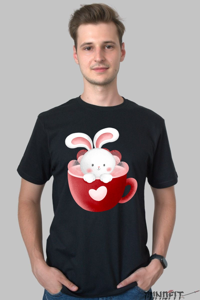 Tricou Iepuras Dragalas - Ceasca Plina de Iubire Barbat Negru