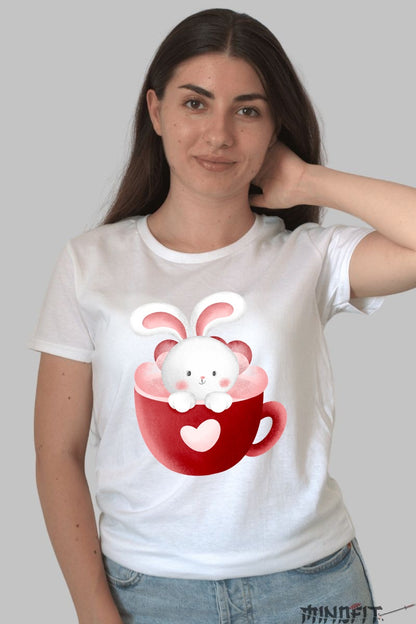 Tricou Iepuras Dragalas - Ceasca Plina de Iubire Dama Alb