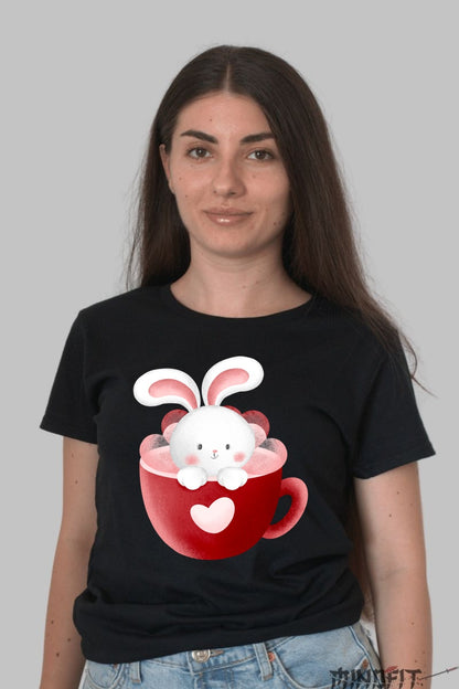 Tricou Iepuras Dragalas - Ceasca Plina de Iubire Dama Negru