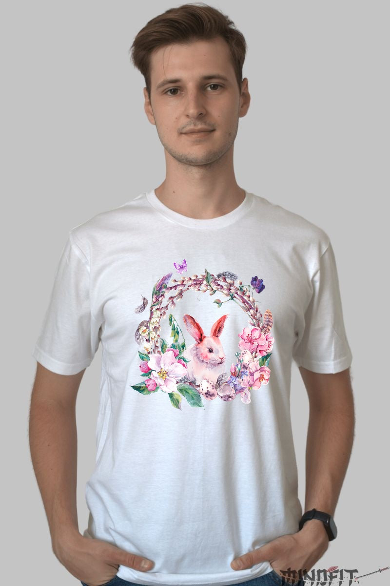Tricou Iepuras Primaveratic - Caleidoscop de Flori Barbat Alb