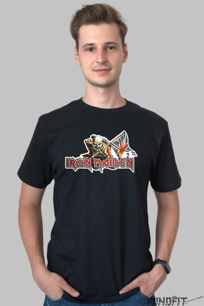 Tricou Iron Maiden - Eddie si Drapelul Britanic barbat negru