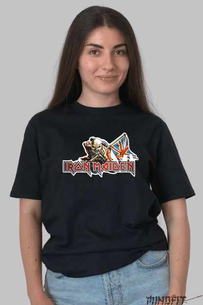 Tricou Iron Maiden - Eddie si Drapelul Britanic dama negru