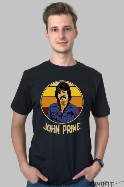 Tricou John Prine - Portret Retro Iconic barbat negru