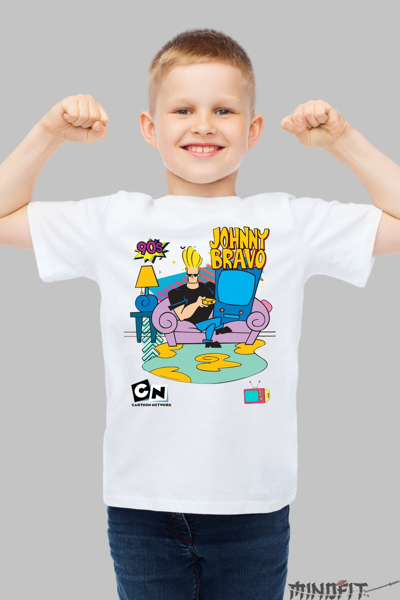 Tricou Johnny Bravo pe Canapea - Cartoon Network baiat alb