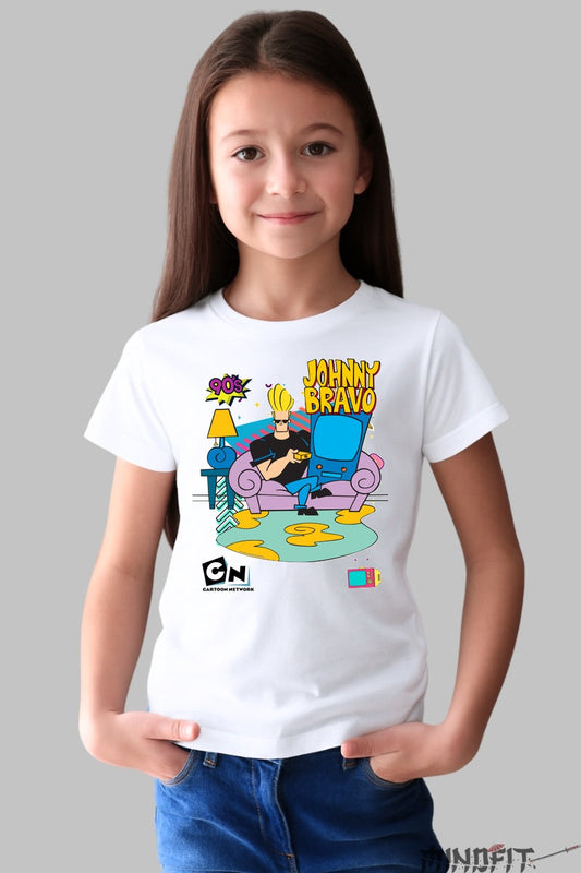 Tricou Johnny Bravo pe Canapea - Cartoon Network fata alb